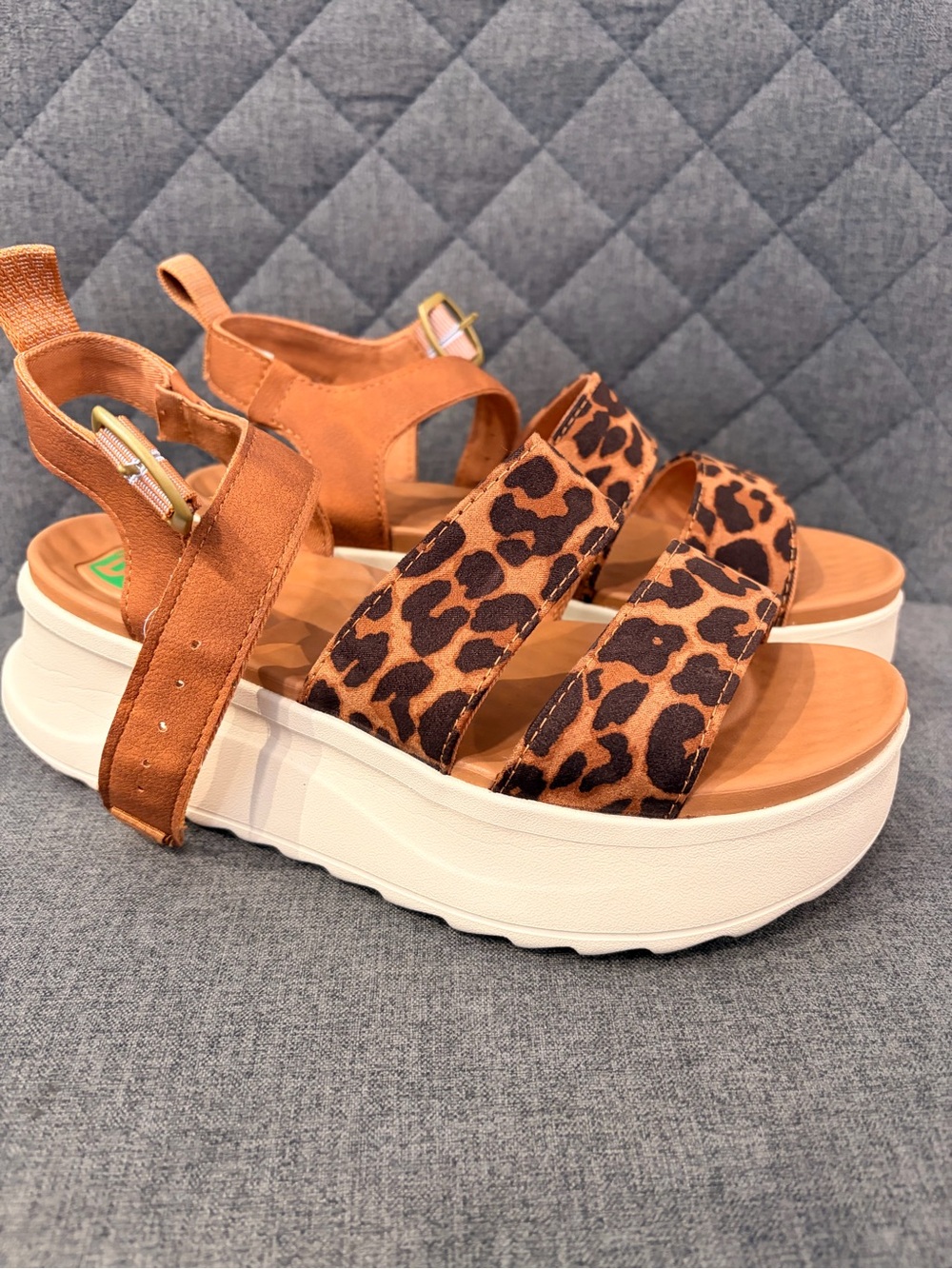 Hey Dude Leopard Platform Wedge Sandals in Brown and White
